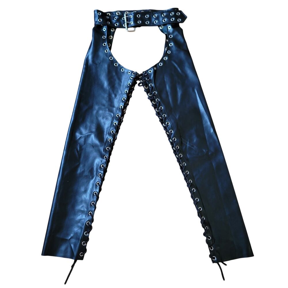 Vintage 1990 Vinyl HOT Motorcycle Chaps Women Sexy Fetish LGBTQ OS Adjusts Black
